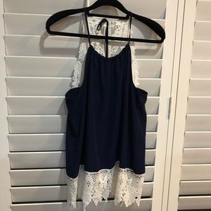Navy blue and white lace NWOT